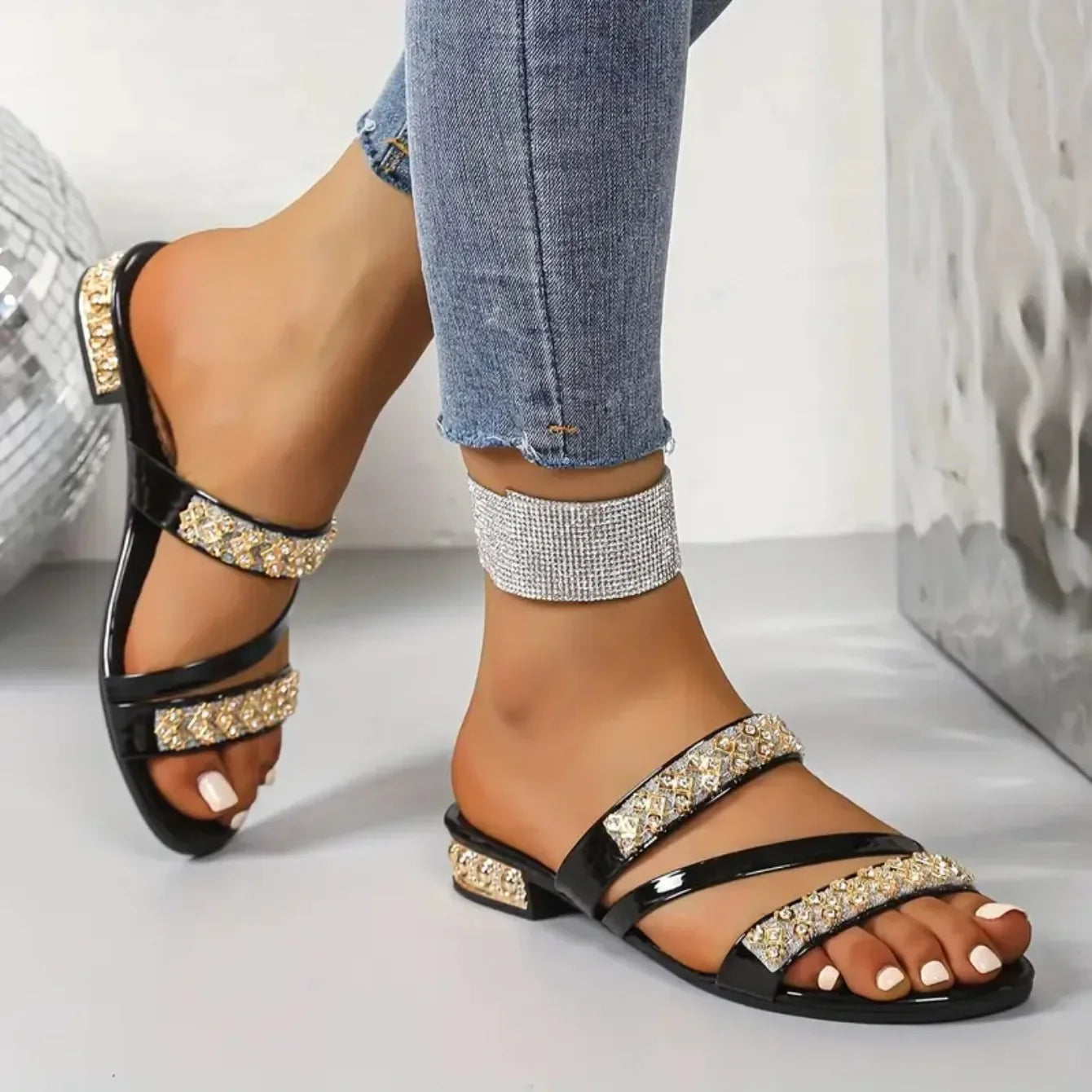 2025 Summer New Women Sandals Sexy Party Shoes Slip-On High Heels Sandals Open Toe Rhinestones Women Platform Sandalias De Mujer