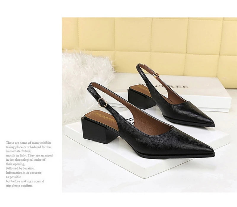 Simple And High-End Women's Shoes With Thick Heels Shallow Mouth Pointed Toe Slim Pedicures With Empty Back Tripping Mid-Heeled