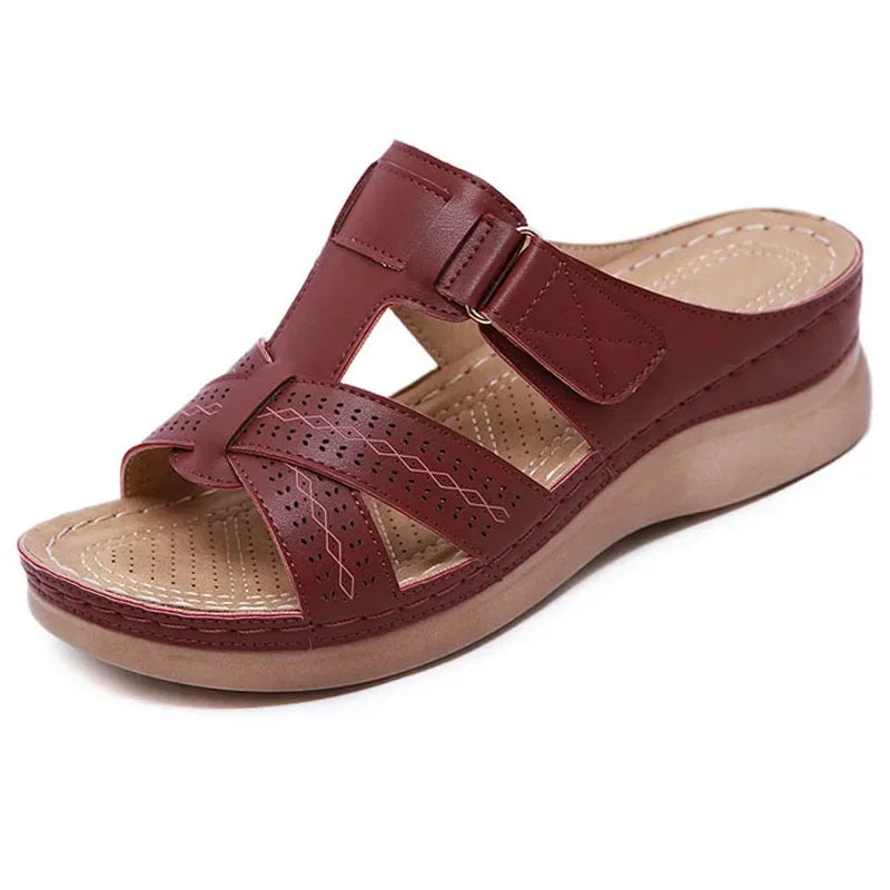 2024 Summer Women Wedge Sandals Premium Orthopedic Open Toe Sandals Vintage Anti-slip Leather Casual Female Platform Retro Shoes