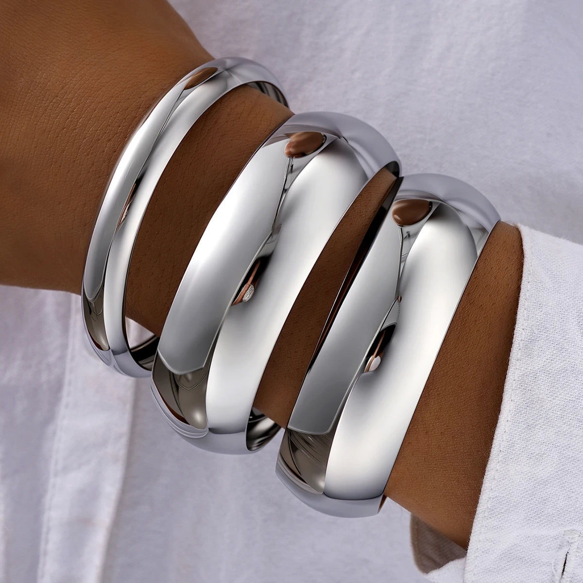 3Pcs/Set Classic Geometric Wide Bangles for Women Geometric Smooth Gold Silver Color Chunky Bracelets Party Jewelry Accessories