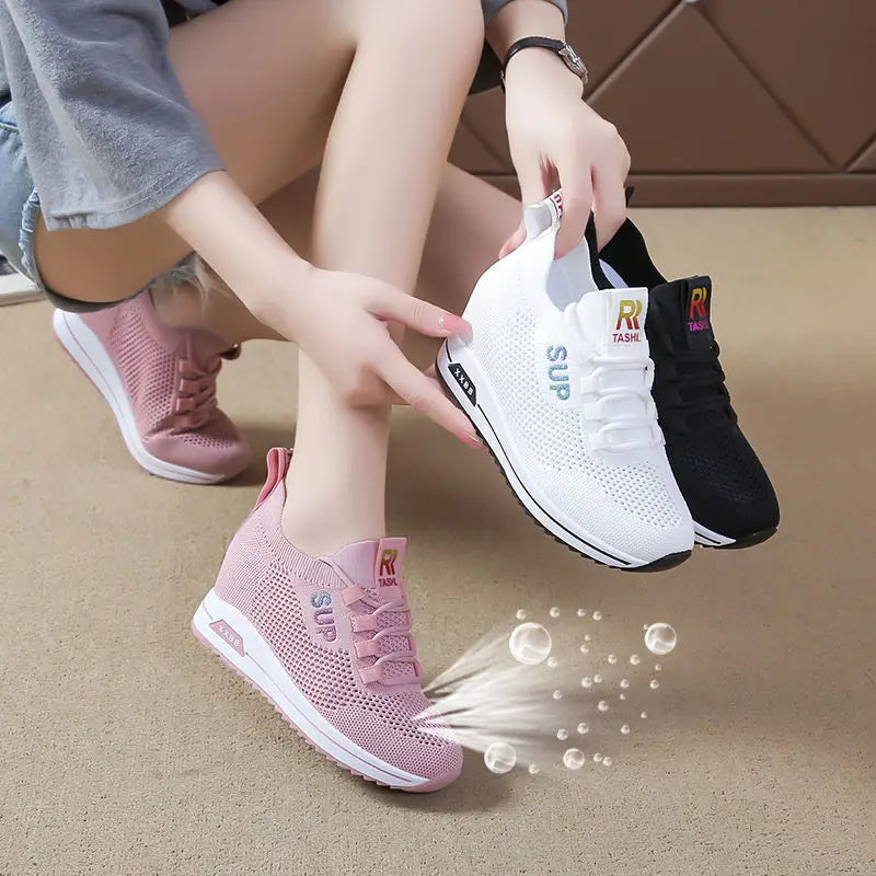 2025 Women's Wedges Shoes Platform Shoe Spring Breathable Casual Shoes Woman Fashion Sneakers Height Increasing Vulcanize Shoes