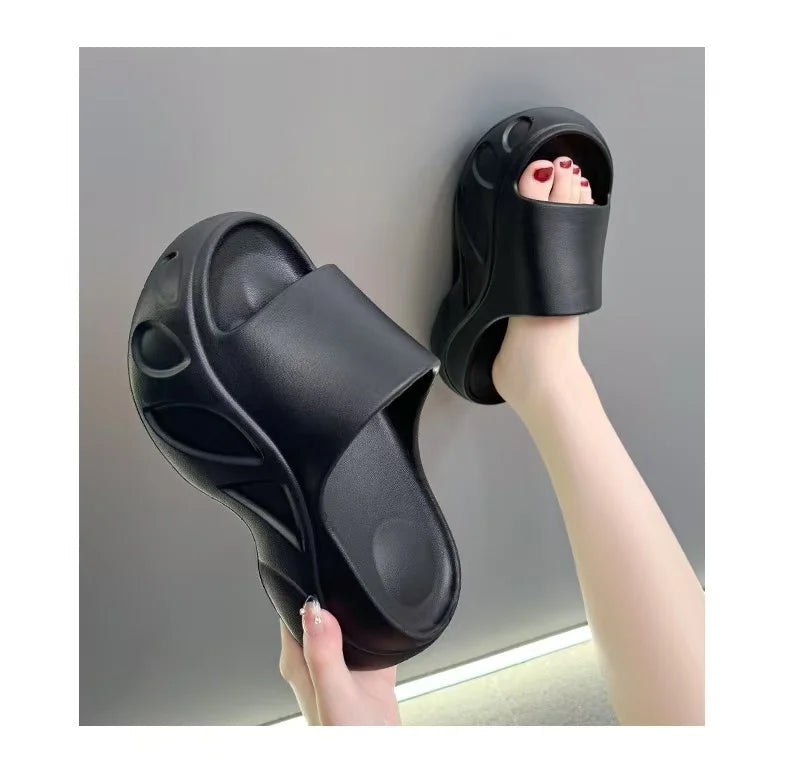 2025 New Women Sandals Women Slippers Black Wedge Platform Open Toe Women Orthopedics Thick Bottom Beach High Heels Slides
