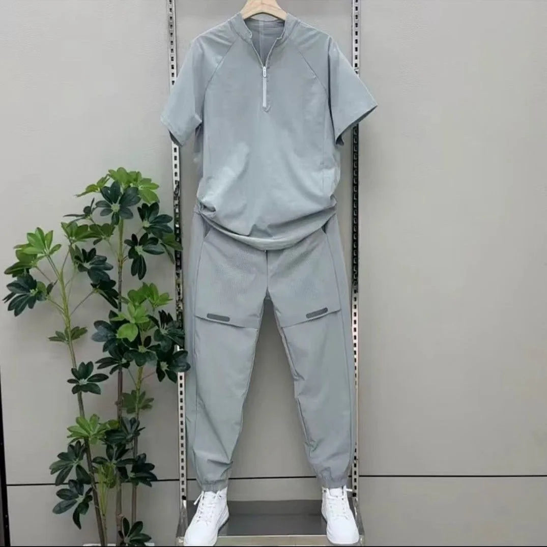 2025 Summer New Casual Suit Men's Lapel Shirt Trouser Two-Piece Comfortable Versatile Sport Suit