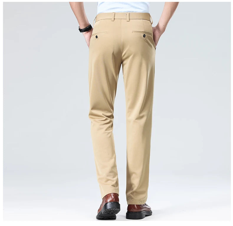 Men Suit Pants Light Thin Elastic Slim Fit Dress Pants Business Solid Casual Straight Leg Trouser Men Clothing Oversize 29-42