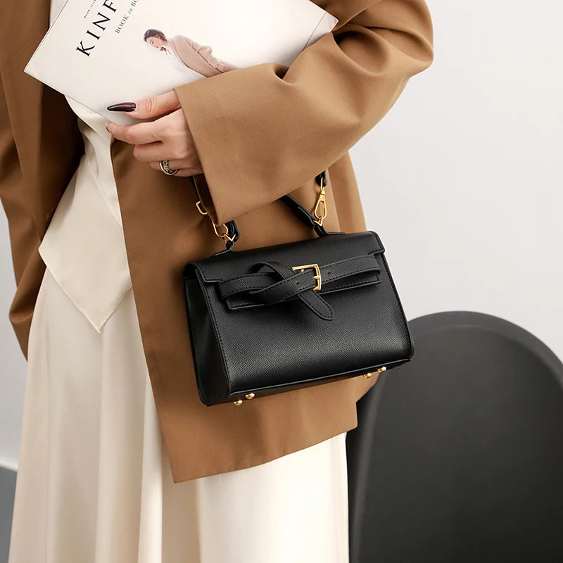 Classic Black Handbag Brand Bag Women Solid Small Pu Leather Crossbody Bag With Short Handle High End Sac A Main Designer Bosas