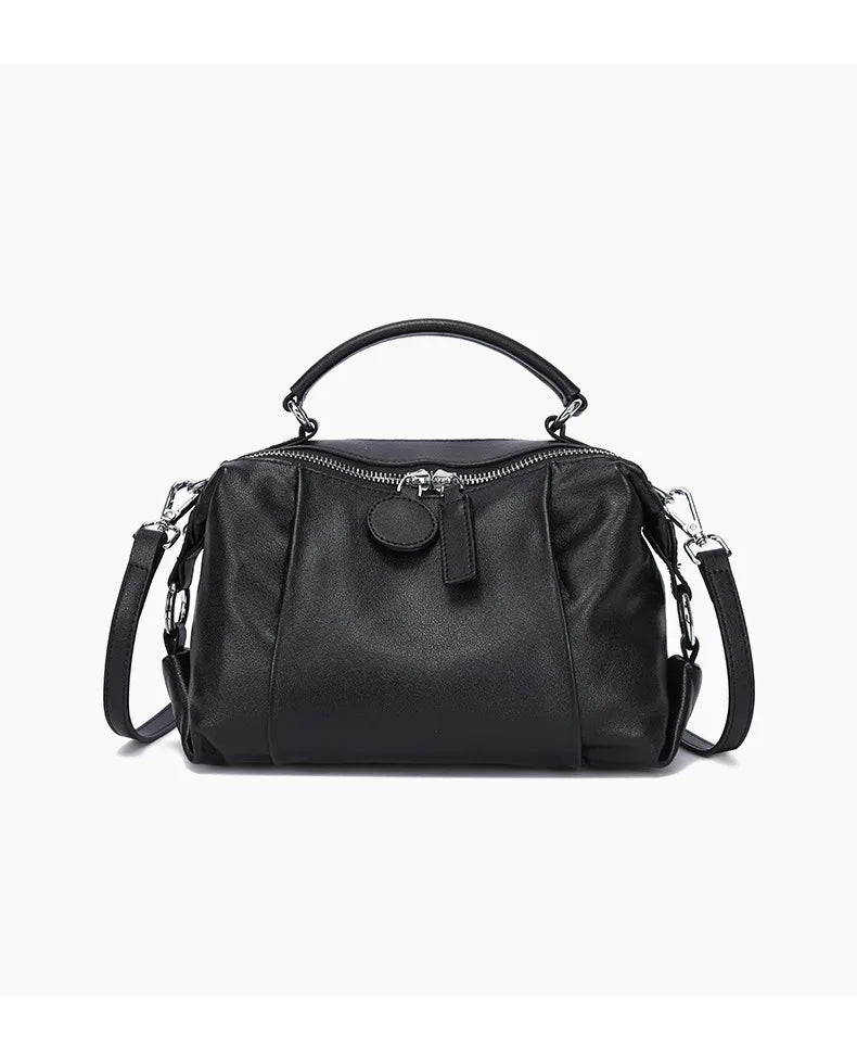 Women's Handbag 2025 New Top Grain Leather Boston Bag Unique Shoulder Crossbody Bag Vintage Commuting Versatile Handheld Tote