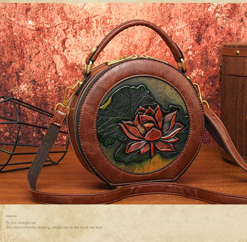 Vintage Handbag Women Shoulder Bag Luxurious Designer Round Bag High-quality Gift Embossed Printed Crossbody Purse for New Women