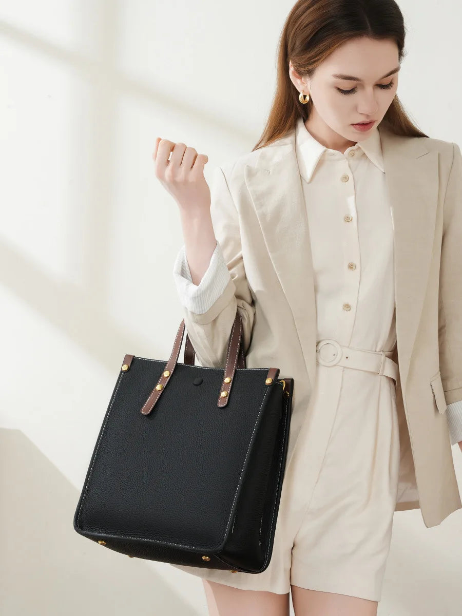 New Ladies Genuine Leather Handbags Big Women Bag Large Vintage Female 2025 Office Hand Shoulder Bags For Women Tote