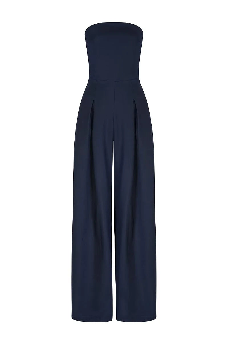 Summer Women Jumpsuit Fashion Strapless Solid Color Sleeveless Bandeau Loose Wide Legs Pants Casua Romper High Streetwear