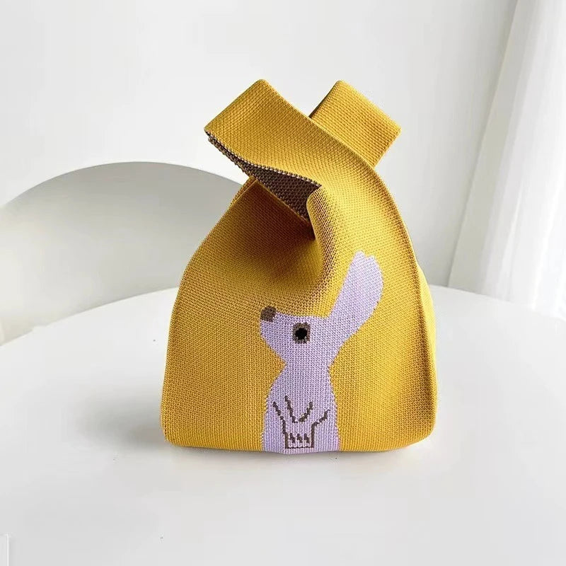 Women'S Knot Wrist Tote Bags Handmade Knitted Bag Portable Mini Striped Bucket Phone Bags Large Capacity Spring Summer Handbags