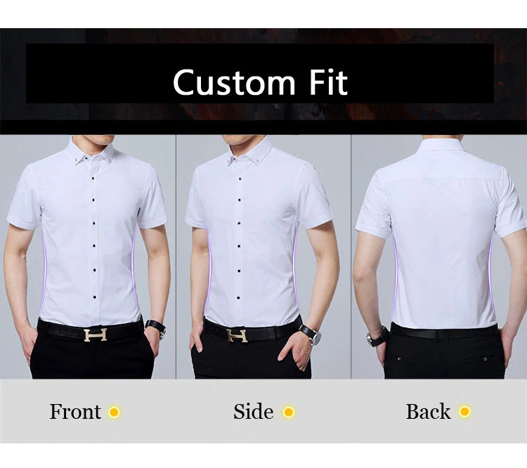 High Quality Non-ironing Men Dress Shirt Short Sleeve New Solid Male Clothing Fit Business Shirts White Blue Navy Black Red