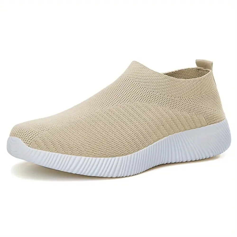 Ladies Casual Shoes Lightweight Comfortable Outdoor Walking Shoes Solid Color Soft Sole Slip-On Flats Sneaker Shoes For Women