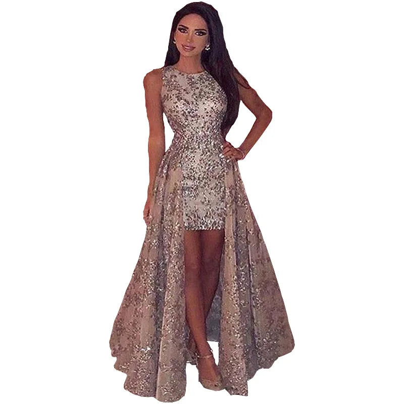 Women's Sequined Evening Gown Sexy Slit Dress Party Party Officially High-end Sleeveless Summer Wedding Dresses Plavky Birthday