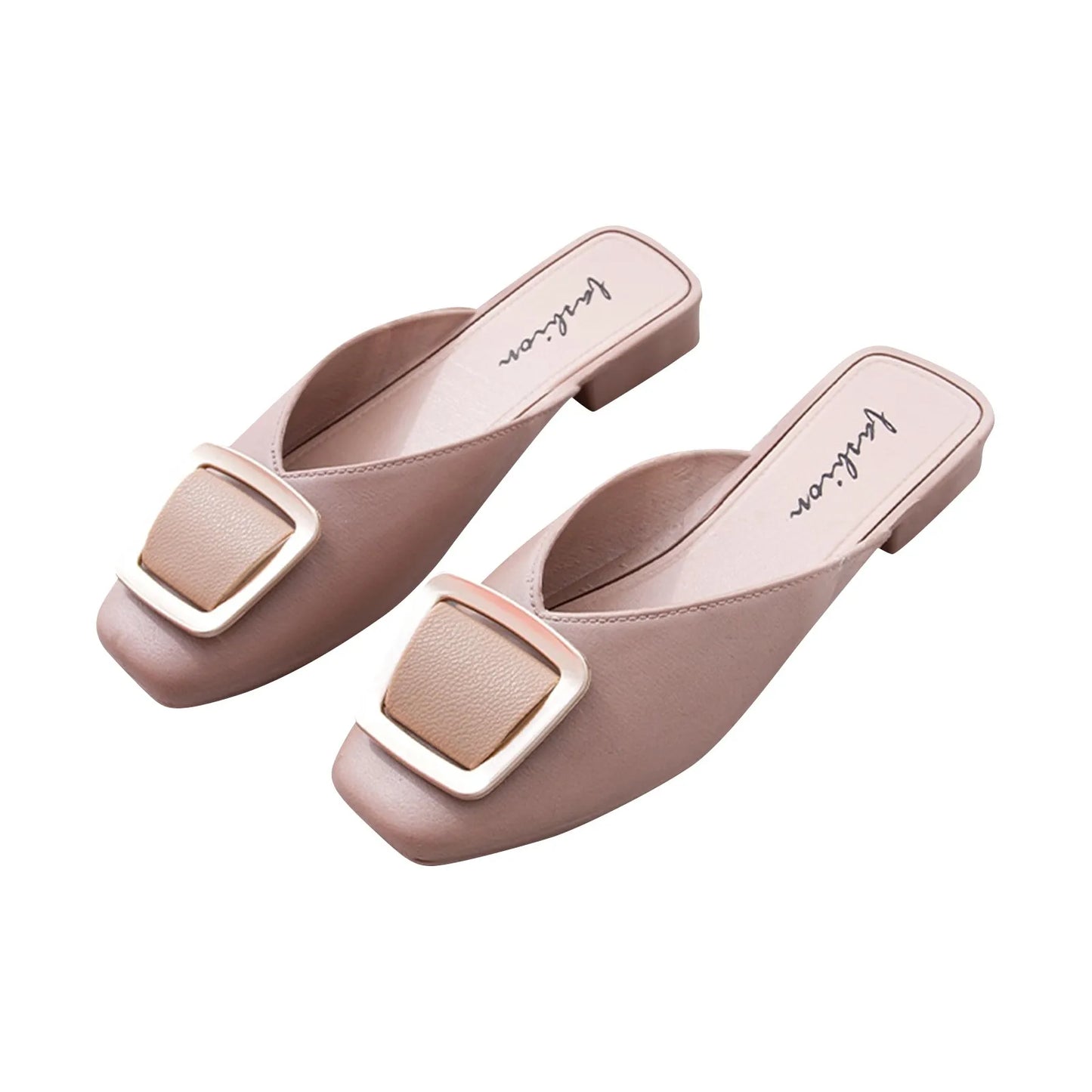 Slippers Women's Summer with New Fashion Square Toe Flats Sandals Shoes Muller Spring Flip Flops Slides Outdoor Work Ladies