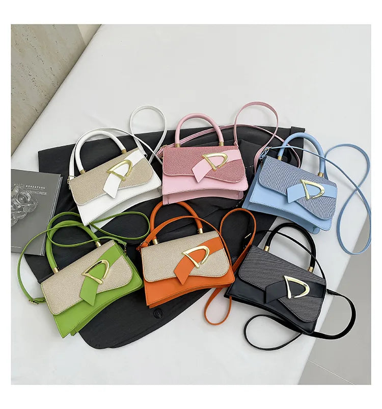 Women's Bags, Hand-held Spliced Contrasting Crossbody Bag, Fashion and Versatile Simple Casual Single Shoulder Small Square Bag