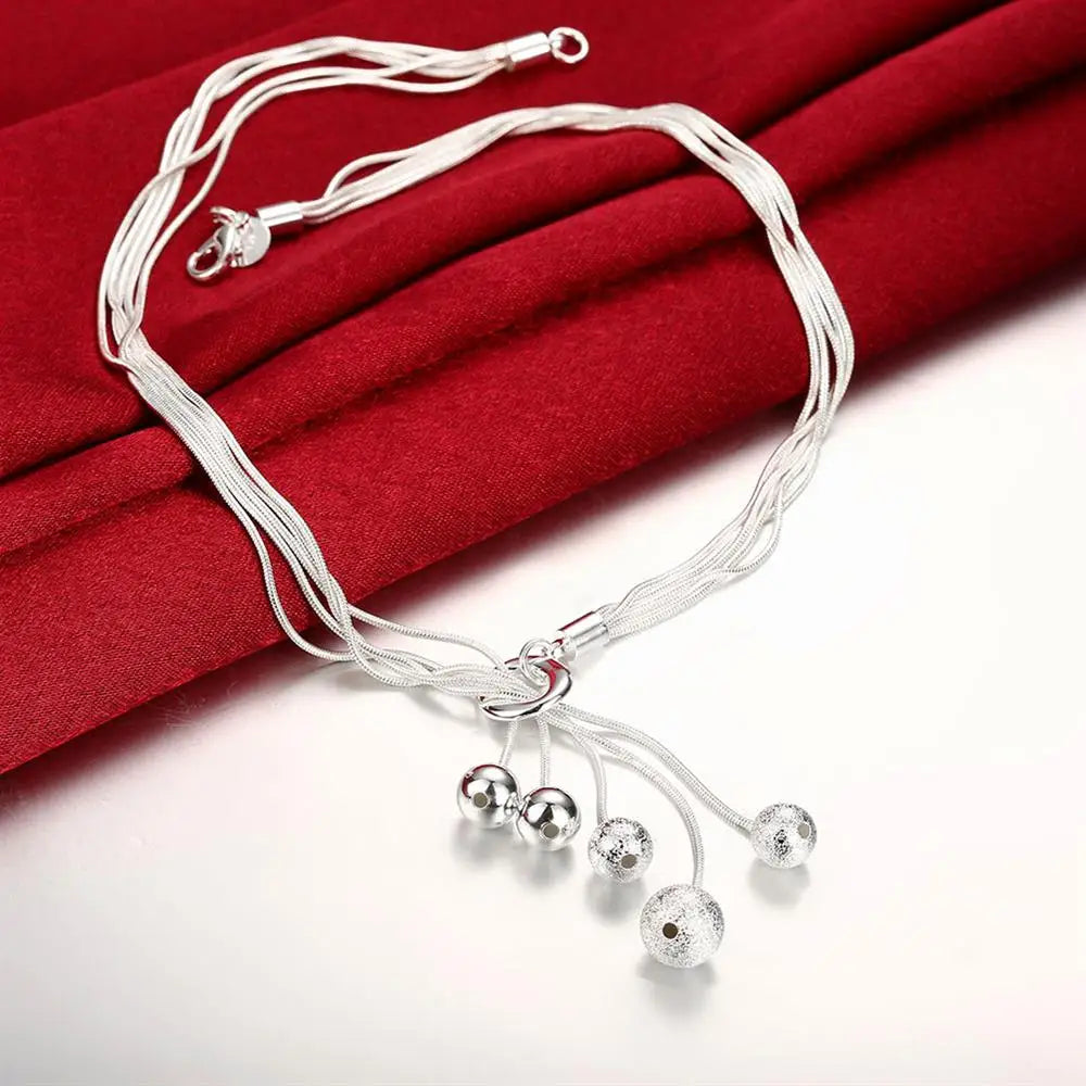 Wholesale Fine Designer 925 Sterling Silver Tassels Beads Bracelets Necklace Earring Jewelry Set Fashion Party Wedding Gift
