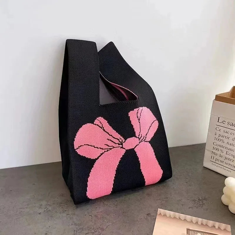 Women'S Knot Wrist Tote Bags Handmade Knitted Bag Portable Mini Striped Bucket Phone Bags Large Capacity Spring Summer Handbags