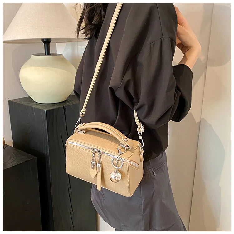 Classic Black Square Handbags for Women Autumn New Versatile Small Single Shoulder Crossbody Bags with Elegant Ball Pendant