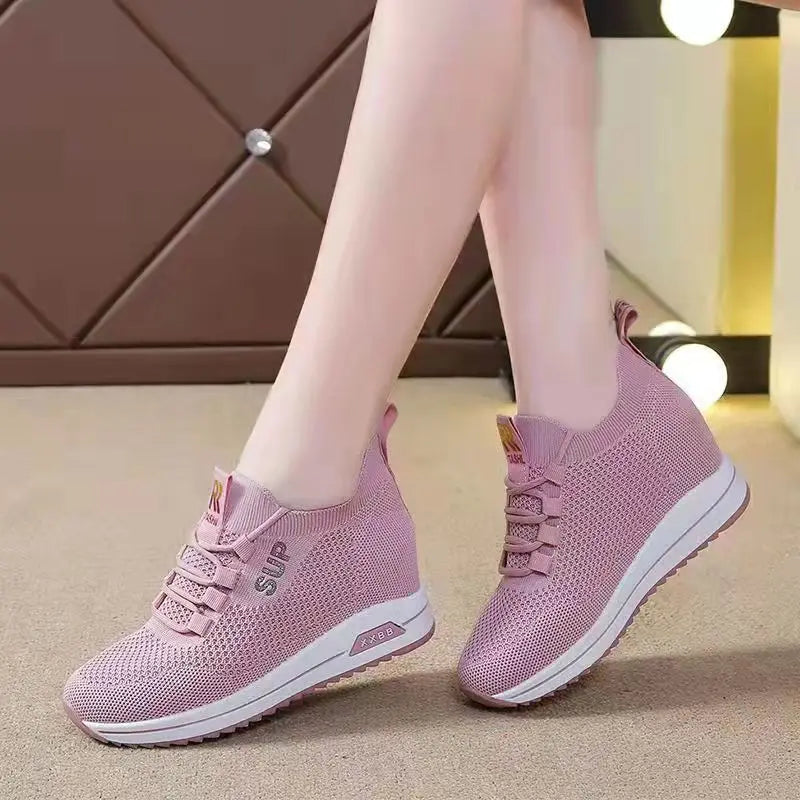 2025 Women's Wedges Shoes Platform Shoe Spring Breathable Casual Shoes Woman Fashion Sneakers Height Increasing Vulcanize Shoes