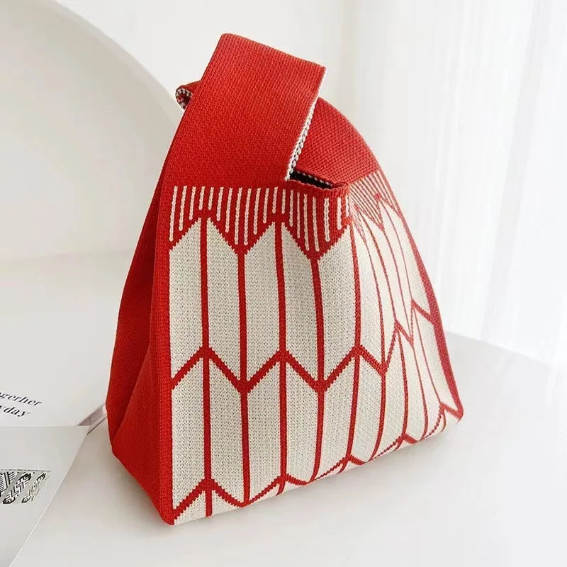 Women'S Knot Wrist Tote Bags Handmade Knitted Bag Portable Mini Striped Bucket Phone Bags Large Capacity Spring Summer Handbags