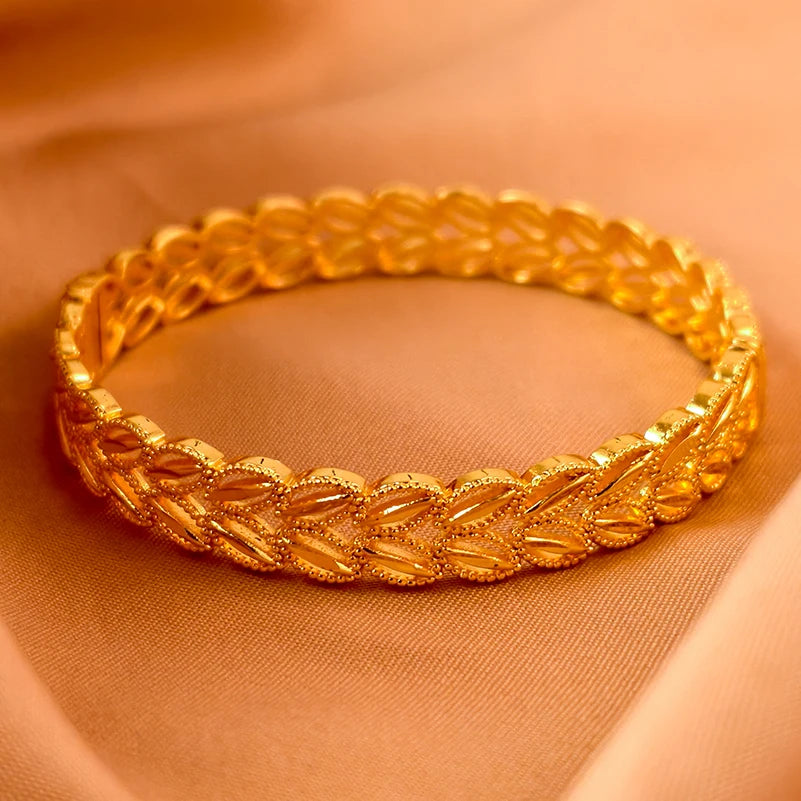 Dubai Gold Plated 24K Bangles for Women Jewelry Exaggerated Style Bracelets Banquet Party Bijoux Nigeria Wedding