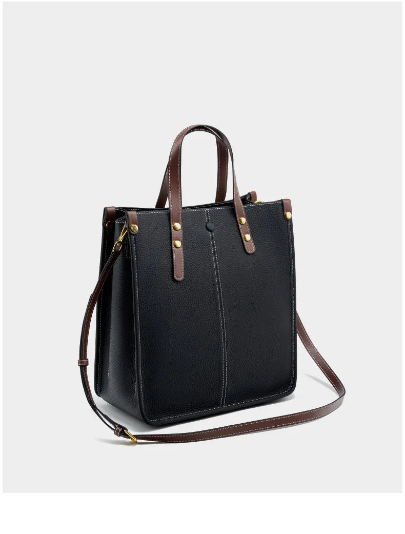 New Ladies Genuine Leather Handbags Big Women Bag Large Vintage Female 2025 Office Hand Shoulder Bags For Women Tote