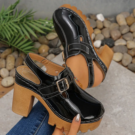 Super High Heels Sandals for Women Round Toe 2025 Summer Chunky Heel Comfortable Shoes Closed Toe Sophisticated Women's Shoes