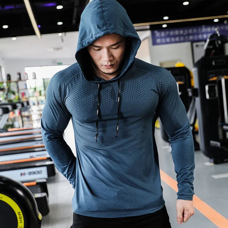 2026 Mens Fitness Tracksuit Running Sport Hoodie Gym Joggers Hooded Workout Athletic Clothing Muscle Training Sweatshirt Tops