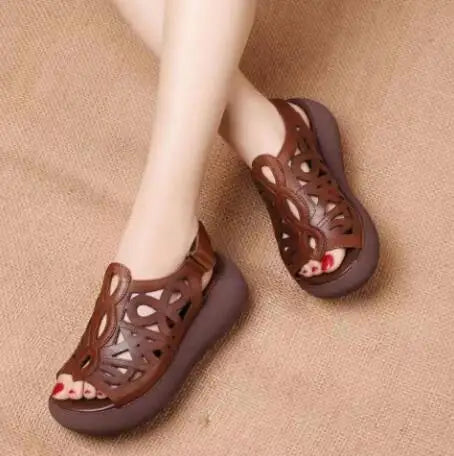 Women Sandals Soft Leather Wedges Shoes For Women Summer Retro Sandals 2022 Casual Shoes Female Heels Sandals Wedge Sandalias