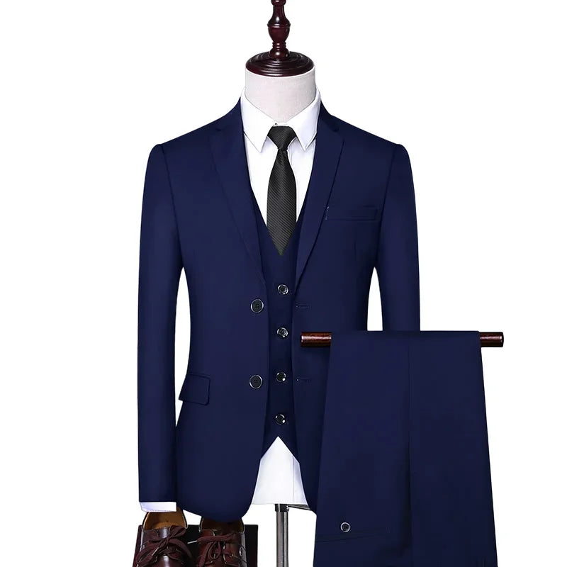 Suit Outdoor(Blazer+ Vest + Pants) Men's Formal Wedding Best Man Working Gentleman Fashion Slim Solid Color Business Office Suit