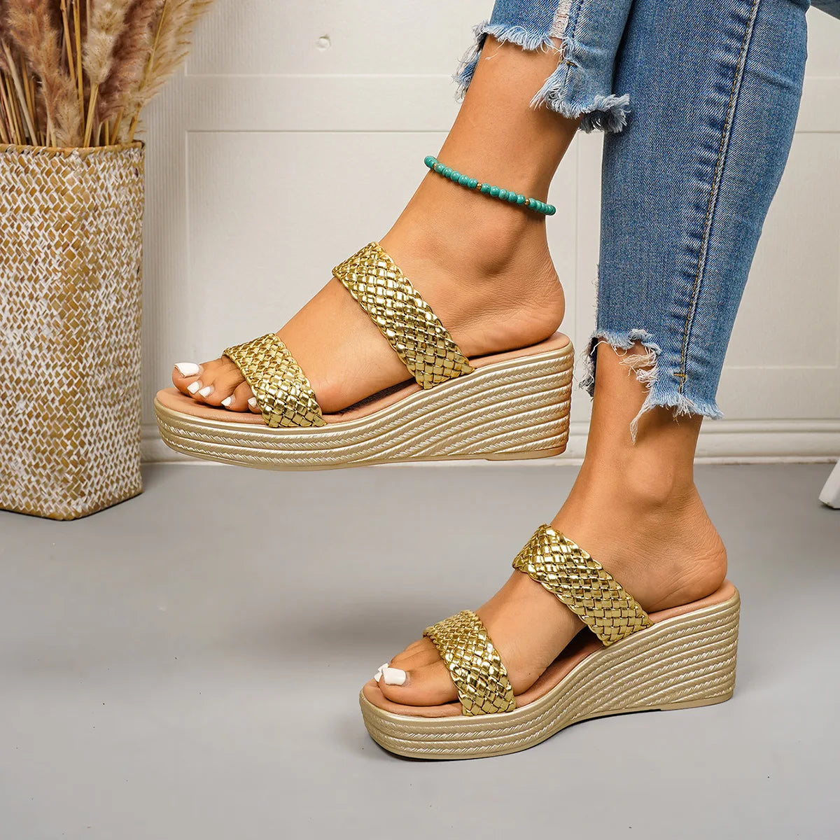 Fashion Women Wedges Sandals Luxury Platform Slippers Sexy Open Toe Women Shoes Shiny High Heels Women Shoes Sandalias De Mujer