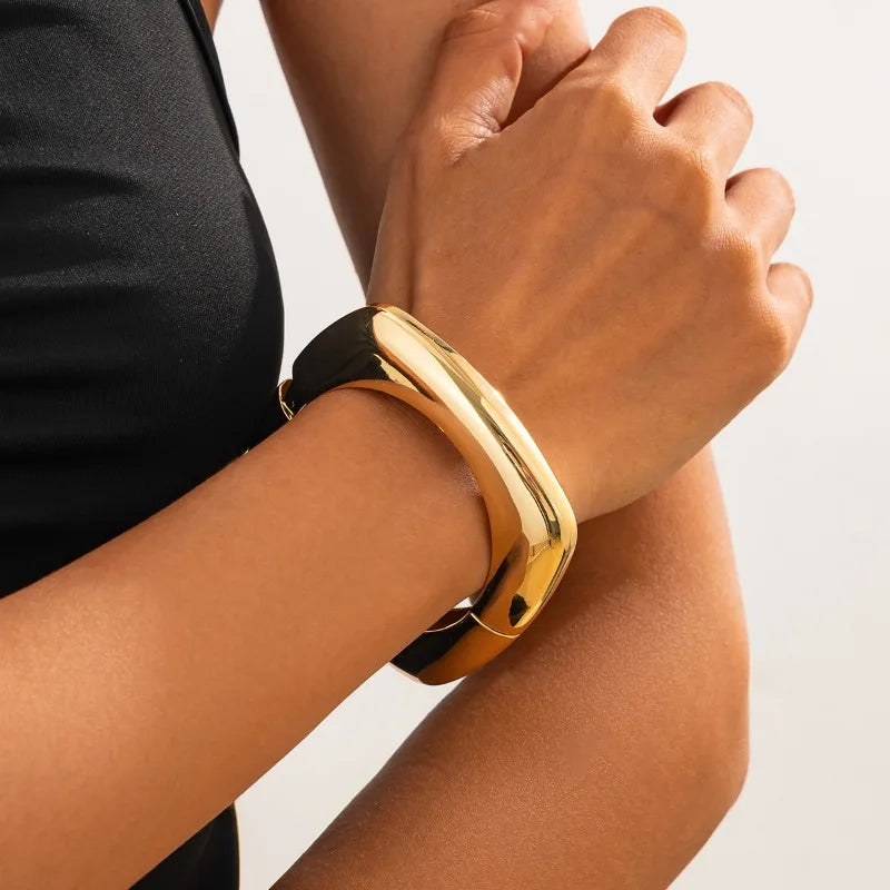 Wide Cuff Bangles Punk Gold Silver Color Geometric Metal Large Bangles for Women Bracelets Men Exaggerated Luxury Jewelry