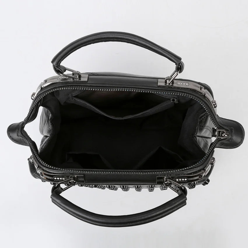 Soft Sheepskin Handbag for Women Rivet Shoulder Bag Punk Style Travel Crossbody Purse Office High-quality Handbag Leather Bag