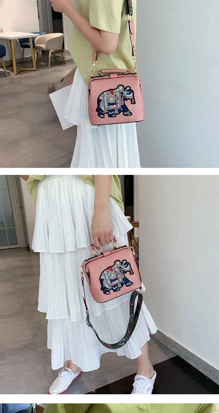 Women Leather Handbag Messenger Bag Purses Satchels Designer Luxury Handbags Crossbody Bags Elephant Embroidered Bags 2023 New