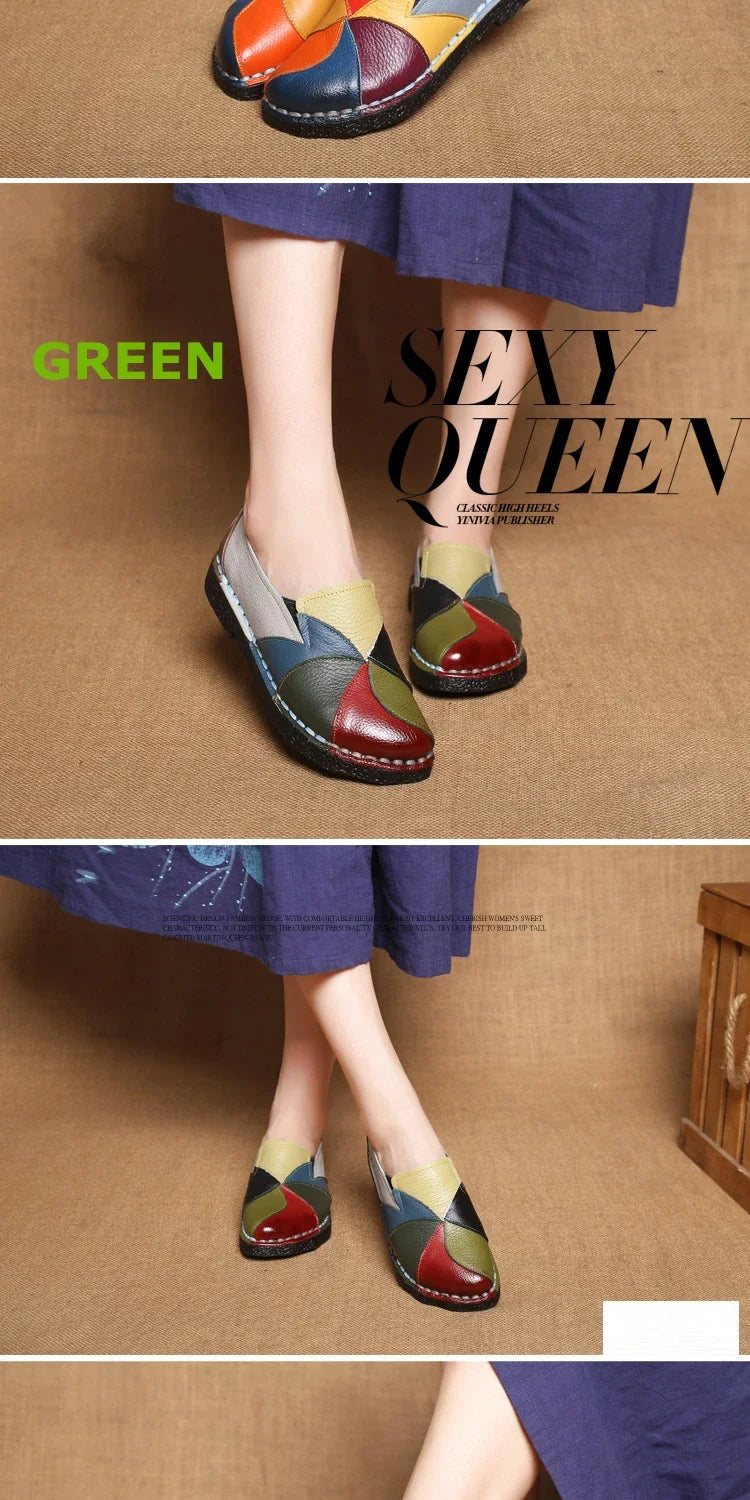Women's Ladies Female Woman Mother Shoes Flats Genuine Leather Loafers  Mixed Colorful Non Slip On Plus Size 42 women's shoes
