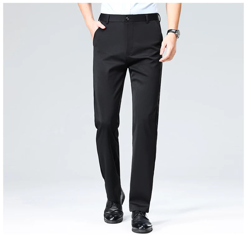 Men Suit Pants Light Thin Elastic Slim Fit Dress Pants Business Solid Casual Straight Leg Trouser Men Clothing Oversize 29-42