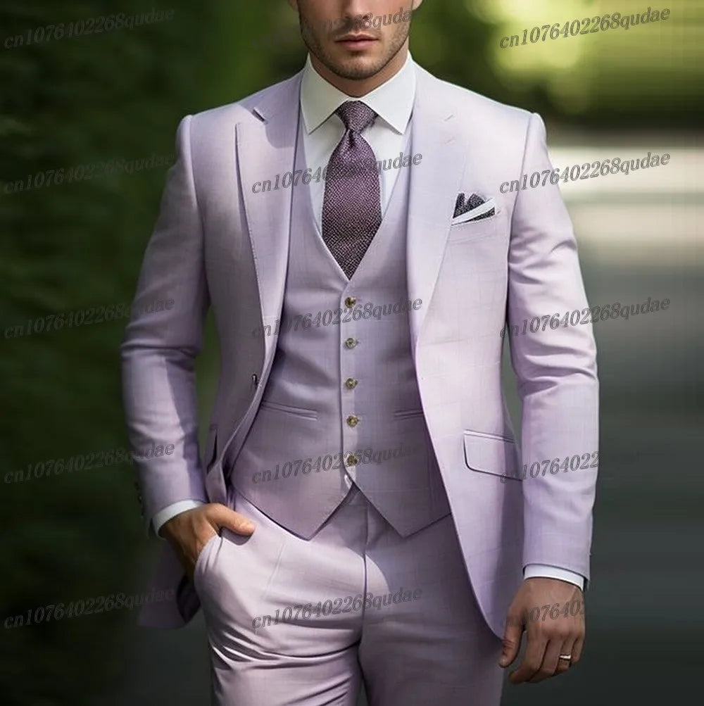Grey Formal Men Suit Wedding Party Groom Suits Groomsman Male Tuxedos Bridegroom Costume 3 Piece Set Jacket Vest Pant
