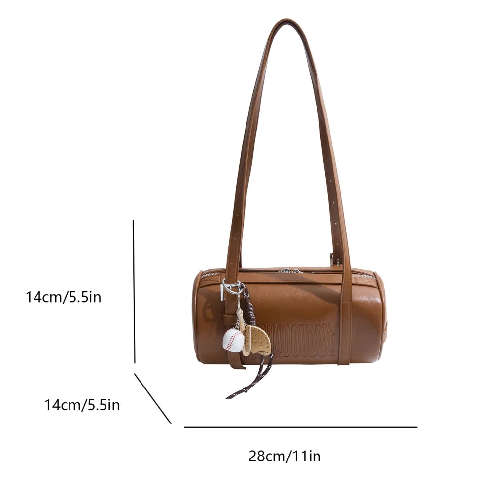 Multifunctional Cylinder Shaped Shoulder Bags For Women 2024 Winter Latest Designer Handbags Luxury Cross Body Bag With Pendant
