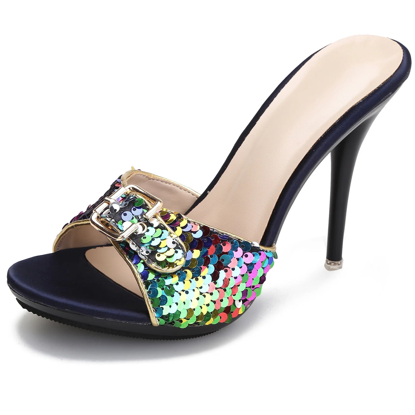 Women's Sandals Open Toe High Heeled Slippers Big Buckle Heels  Sandalias Mujer  Ladies Shoes  Heels Women Slender Heel