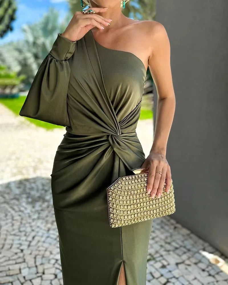 Elegant Sexy Off Shoulder Dress For Women Fashion Diagonal Collar Sleeveless Package Hip Dresses Robe Femme Formal Evening Party