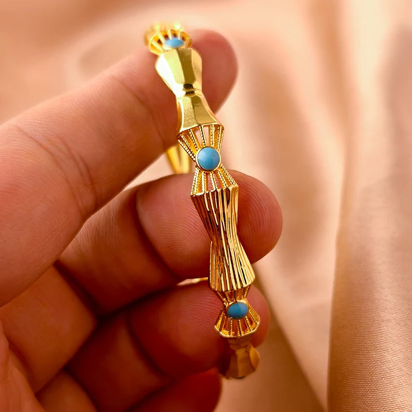 Dubai Gold Plated 24K Bangles for Women Jewelry Exaggerated Style Bracelets Banquet Party Bijoux Nigeria Wedding