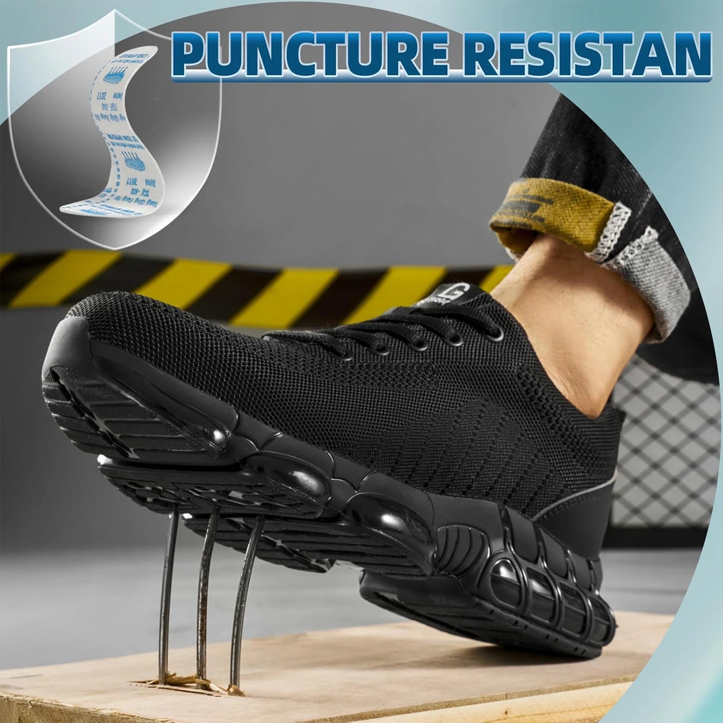 Steel Toe Work Shoes for Men Women Comfortable Lightweight Black Safety Construction Working Shoes Anti-Smash Anti-Puncture