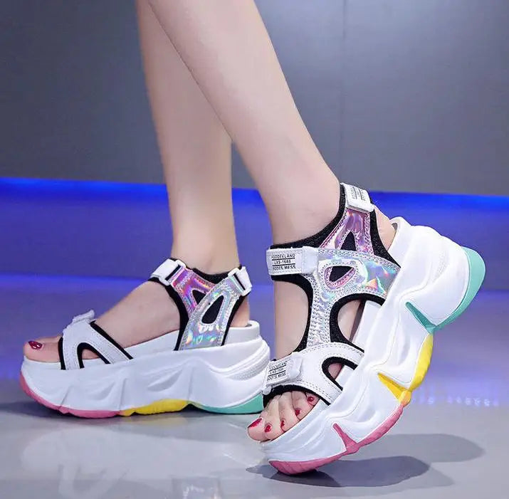 New Women Summer Wedge Sandals Transparent PVC Crystal Chunky Platform Shoes Woman Rainbow Thick Bottom Sandalias
