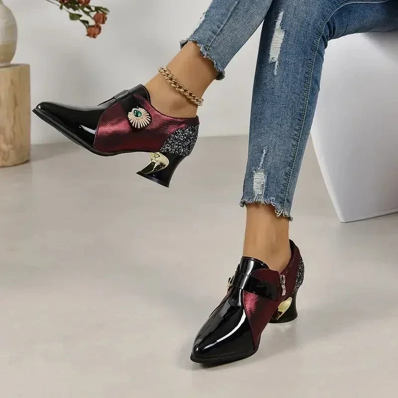 Women's Elegant Pumps High Heels Dress Shoes Pointed Toe Flowers Pearl Boat Shoes Slip on Office Work Zapatos Mujer 2025