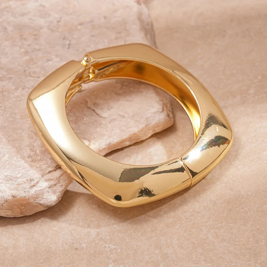 Golden Rock Geometric Metal Wide Open Bangles Statement Large Spring Cuff Bracelets Unisex Massive Party Jewelry Gifts New F