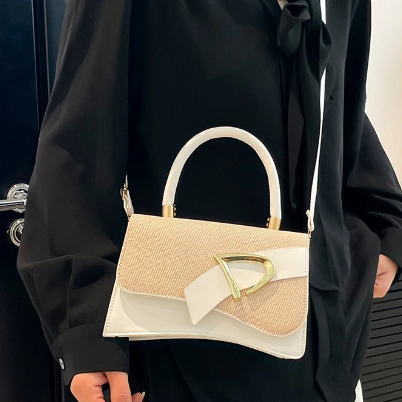 Women's Bags, Hand-held Spliced Contrasting Crossbody Bag, Fashion and Versatile Simple Casual Single Shoulder Small Square Bag