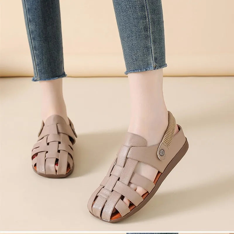 Women's Sandals - Completely Redesigned in 2026  Premium Leather Roman-style Women's Sandals - Flat Rubber Heel - Designer Model