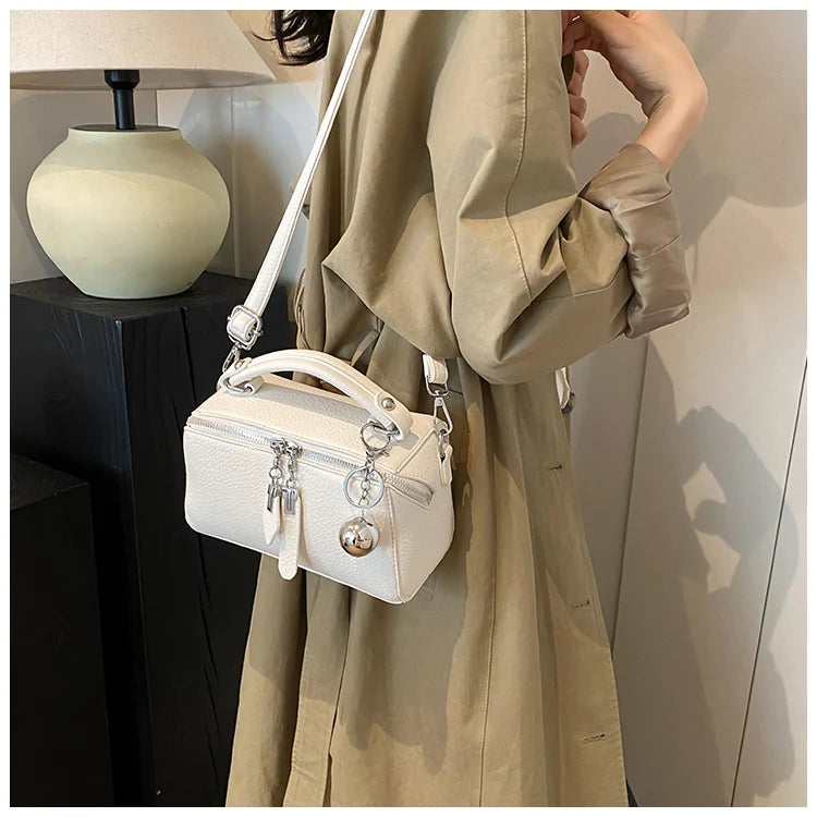 Classic Black Square Handbags for Women Autumn New Versatile Small Single Shoulder Crossbody Bags with Elegant Ball Pendant