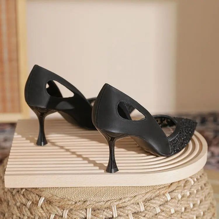 Comfortable High Heels for Women Summer 2026 New Pointed Toe Slim Heel Mesh Design Niche Popular Single Shoes
