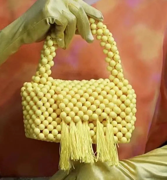 Fashion New Beaded Handbags For Women Handmade Trendy Portable Purse Party Beading Bag Tassel Shoulder Tote Bags With Fringe